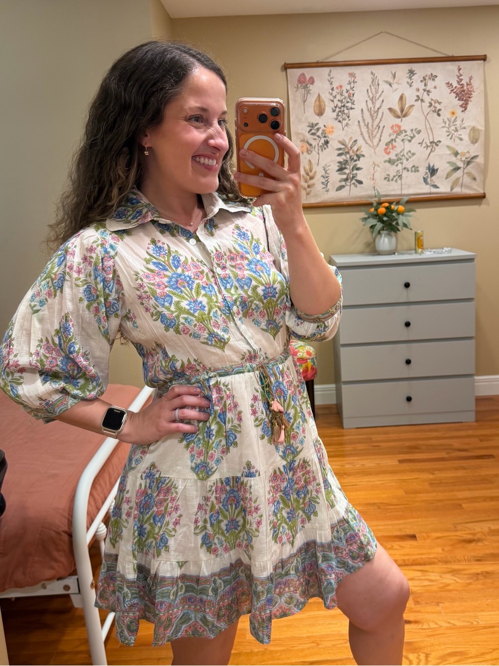 NWT Alicia Bell Blair Floral Button-Front Smocked Waist Mini Dress Small